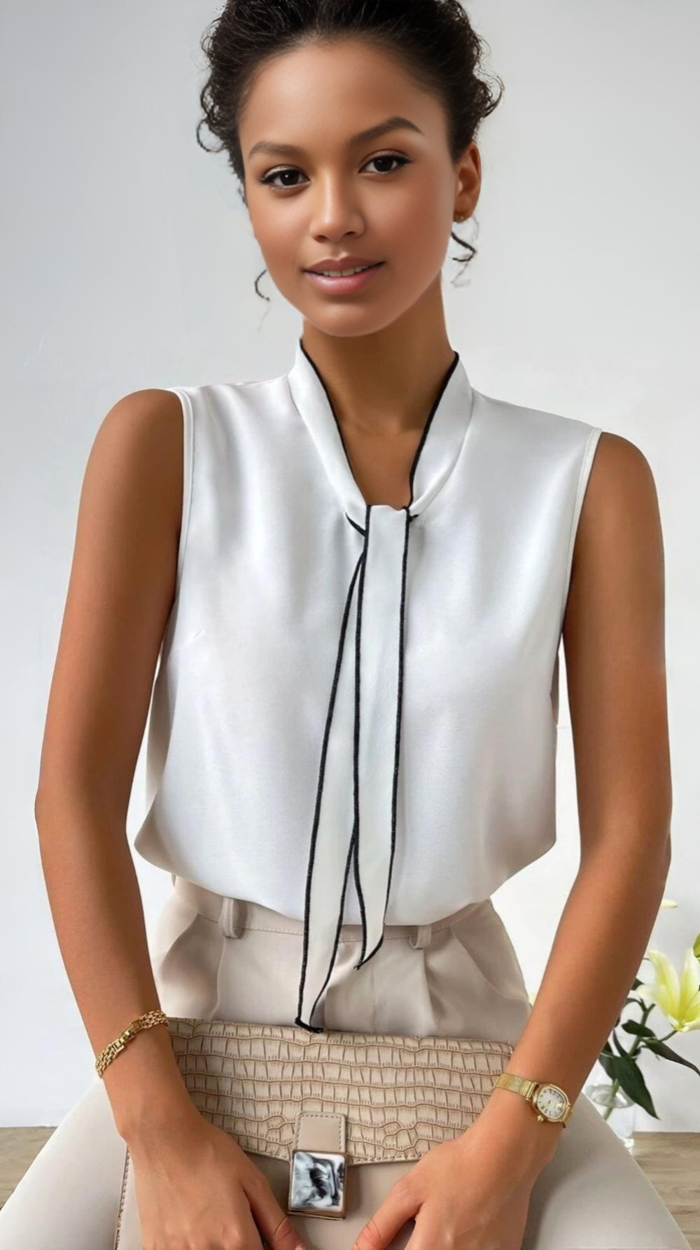 Satin Outfits Con Blusas Elegantes Blusa Elegante Manga Larga En