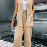 Ropa de moda, Outfit mujer, conjuntos frescos,  conjuntos de pantalón, conjuntos comodos, conjuntos casuales,  conjuntos,  conjunto mujer,  Conjunto de pantalón y chaleco, conjunto corto,  conjunto con pantalón largo,  conjunto de pantalon beige, 