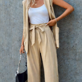 Ropa de moda, Outfit mujer, conjuntos frescos,  conjuntos de pantalón, conjuntos comodos, conjuntos casuales,  conjuntos,  conjunto mujer,  Conjunto de pantalón y chaleco, conjunto corto,  conjunto con pantalón largo,  conjunto de pantalon beige, 