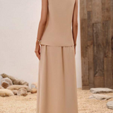 Ropa de moda,  Outfit mujer,  Conjuntos largos,  conjuntos frescos,  Conjuntos elegantes,  conjuntos comodos,  conjuntos,  conjunto mujer,  Conjunto largo,  conjunto elegante,  conjunto con falda,  conjunto de falda y blusa,  conjunto de falda y blusa beige,  Conjunto beige,