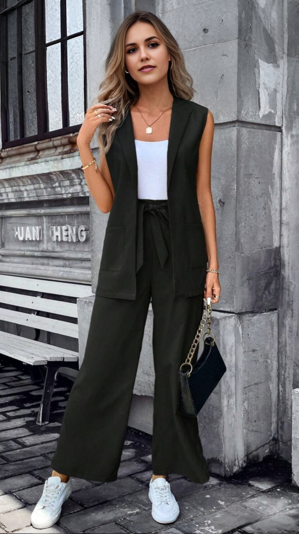 Ropa de moda, Outfit mujer, conjuntos frescos,  conjuntos de pantalón, conjuntos comodos, conjuntos casuales,  conjuntos,  conjunto mujer,  Conjunto de pantalón y chaleco, conjunto corto,  conjunto con pantalón largo,  conjunto de pantalon beige, 