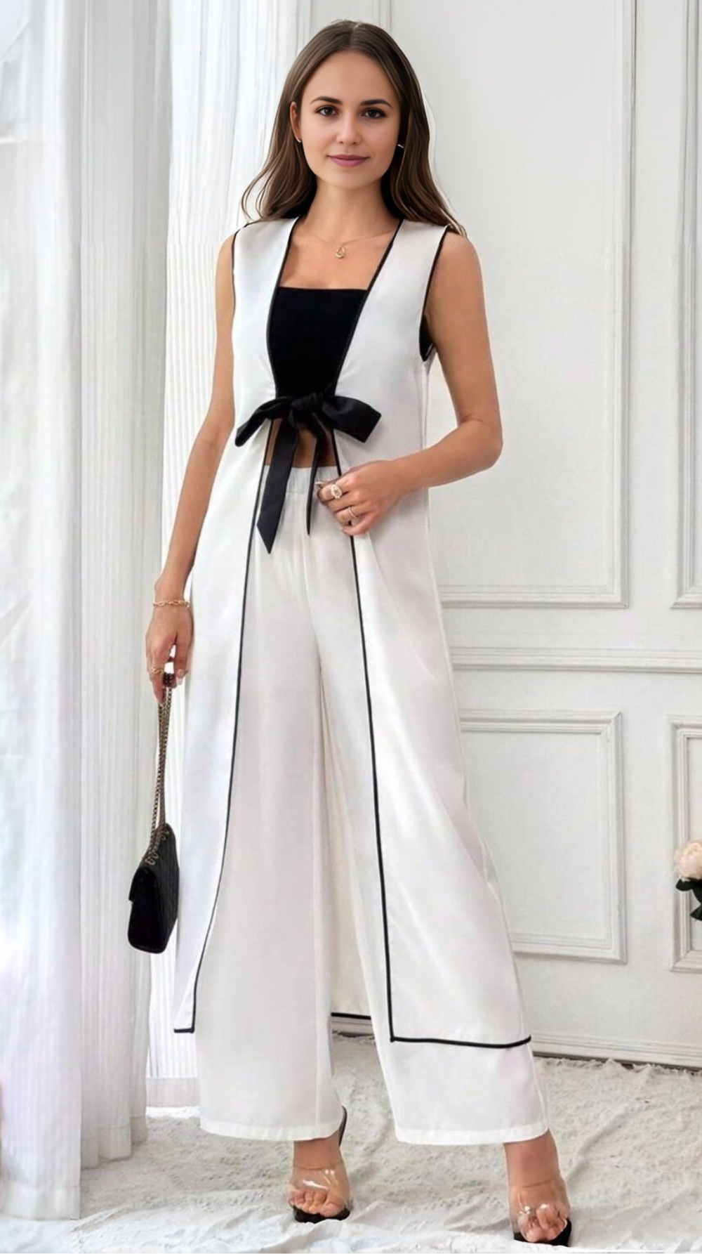 Vestido Bluson Largo Abierto De Los Lados Conjunto De Blusa Y