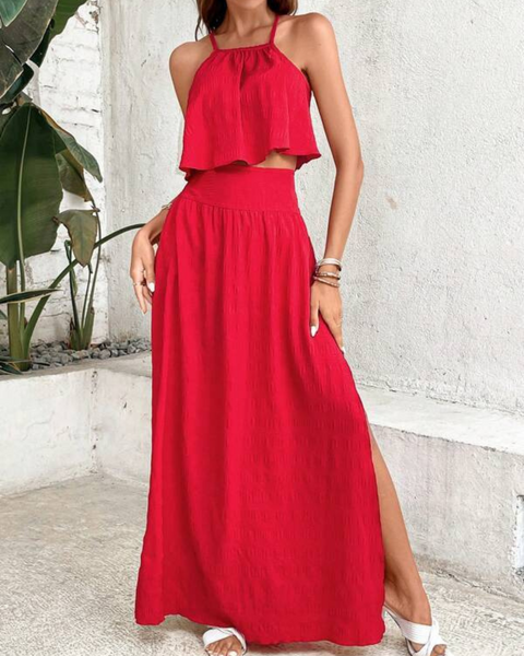 Ropa de moda, Outfit mujer, conjuntos frescos, Conjuntos de falda y blusa, conjuntos cortos, conjuntos comodos, conjuntos casuales, conjuntos, conjunto mujer, conjunto corto, conjunto con falda, Conjuntos con falda y blusa, Conjunto con falda y blusa Rojo, conjunto de falda y blusa Rojo, conjunto elegante, conjuntos elegantes