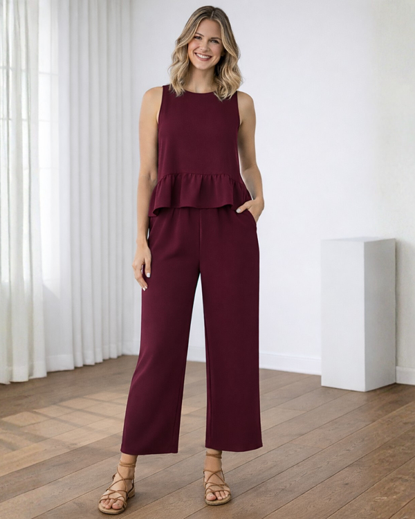 Ropa de moda, Outfit mujer, conjuntos frescos,  conjuntos de pantalón, conjuntos comodos, conjuntos casuales,  conjuntos,  conjunto mujer,  Conjunto de pantalón y blusa, conjunto corto,  conjunto con pantalón largo, conjunto vinotinto