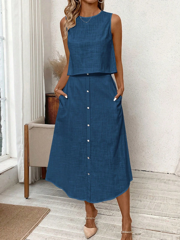 Ropa de moda, Outfit mujer, conjuntos frescos, conjuntos de falda, conjuntos comodos, conjuntos casuales, conjuntos, conjunto mujer, Conjunto de falda y blusa, conjunto corto, conjunto con falda larga, conjuntos de falda azul,