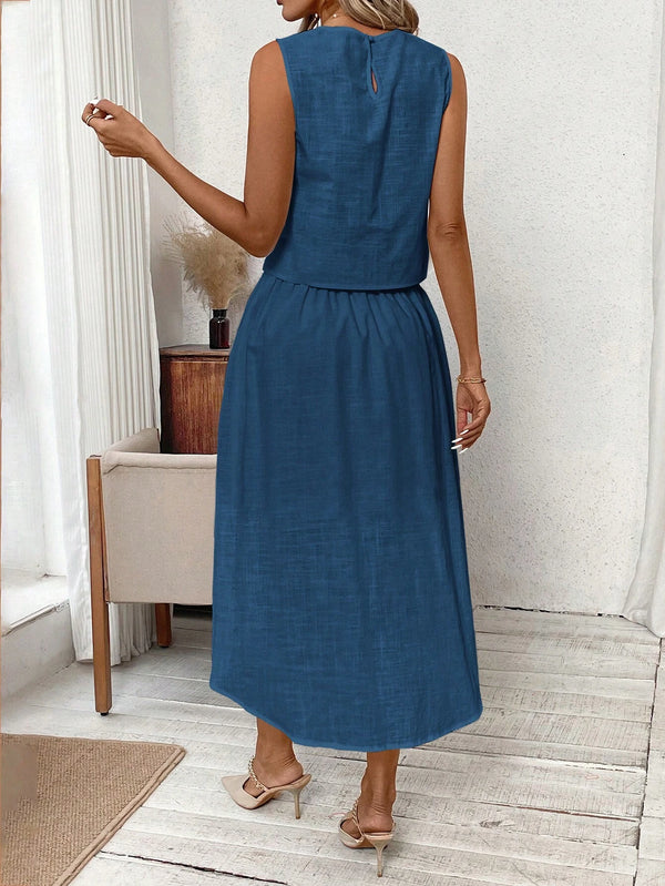 Ropa de moda, Outfit mujer, conjuntos frescos, conjuntos de falda, conjuntos comodos, conjuntos casuales, conjuntos, conjunto mujer, Conjunto de falda y blusa, conjunto corto, conjunto con falda larga, conjuntos de falda azul,