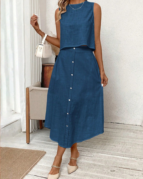 Ropa de moda, Outfit mujer, conjuntos frescos, conjuntos de falda, conjuntos comodos, conjuntos casuales, conjuntos, conjunto mujer, Conjunto de falda y blusa, conjunto corto, conjunto con falda larga, conjuntos de falda azul,