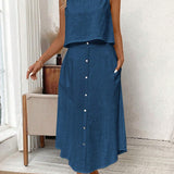 Ropa de moda, Outfit mujer, conjuntos frescos, conjuntos de falda, conjuntos comodos, conjuntos casuales, conjuntos, conjunto mujer, Conjunto de falda y blusa, conjunto corto, conjunto con falda larga, conjuntos de falda azul,
