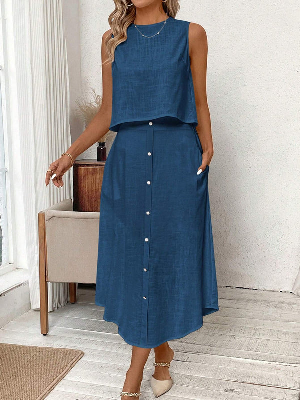 Ropa de moda, Outfit mujer, conjuntos frescos, conjuntos de falda, conjuntos comodos, conjuntos casuales, conjuntos, conjunto mujer, Conjunto de falda y blusa, conjunto corto, conjunto con falda larga, conjuntos de falda azul,