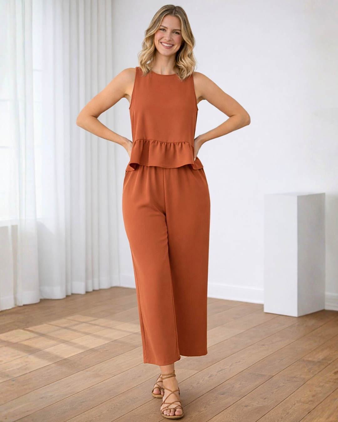 Ropa de moda, Outfit mujer, conjuntos frescos,  conjuntos de pantalón, conjuntos comodos, conjuntos casuales,  conjuntos,  conjunto mujer,  Conjunto de pantalón y blusa, conjunto corto,  conjunto con pantalón largo, conjunto terracota