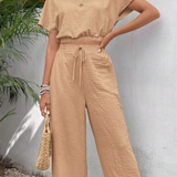 Ropa de moda, Outfit mujer, conjuntos frescos,  conjuntos de pantalón, conjuntos comodos, conjuntos casuales,  conjuntos,  conjunto mujer,  Conjunto de pantalón y blusa, conjunto corto,  conjunto con pantalón largo, conjunto con pantalón largo caqui, 