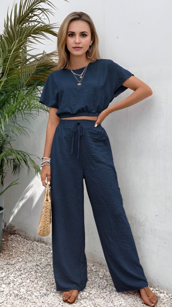 Ropa de moda, Outfit mujer, conjuntos frescos,  conjuntos de pantalón, conjuntos comodos, conjuntos casuales,  conjuntos,  conjunto mujer,  Conjunto de pantalón y blusa, conjunto corto,  conjunto con pantalón largo, conjunto con pantalón largo azul, 