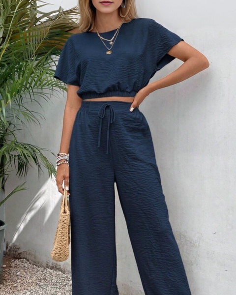 Ropa de moda, Outfit mujer, conjuntos frescos,  conjuntos de pantalón, conjuntos comodos, conjuntos casuales,  conjuntos,  conjunto mujer,  Conjunto de pantalón y blusa, conjunto corto,  conjunto con pantalón largo, conjunto con pantalón largo azul, 