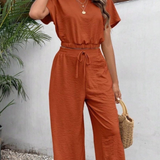 Ropa de moda, Outfit mujer, conjuntos frescos,  conjuntos de pantalón, conjuntos comodos, conjuntos casuales,  conjuntos,  conjunto mujer,  Conjunto de pantalón y blusa, conjunto corto,  conjunto con pantalón largo, conjunto con pantalón largo terracota, 