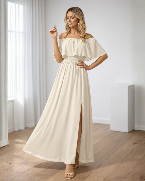 Vestidos mujer, atributo, atributo.co, Vestidos elegantes, Vestidos largo, Vestidos casuales, vestidos, Vestido largo, Vestido, Ropa de moda, Outfit mujer, vestido marfil, vestido largo marfil