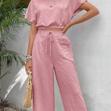 Ropa de moda, Outfit mujer, conjuntos frescos,  conjuntos de pantalón, conjuntos comodos, conjuntos casuales,  conjuntos,  conjunto mujer,  Conjunto de pantalón y blusa, conjunto corto,  conjunto con pantalón largo, conjunto con pantalón largo rosado, 