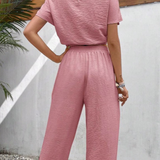 Ropa de moda, Outfit mujer, conjuntos frescos,  conjuntos de pantalón, conjuntos comodos, conjuntos casuales,  conjuntos,  conjunto mujer,  Conjunto de pantalón y blusa, conjunto corto,  conjunto con pantalón largo, conjunto con pantalón largo rosado, 