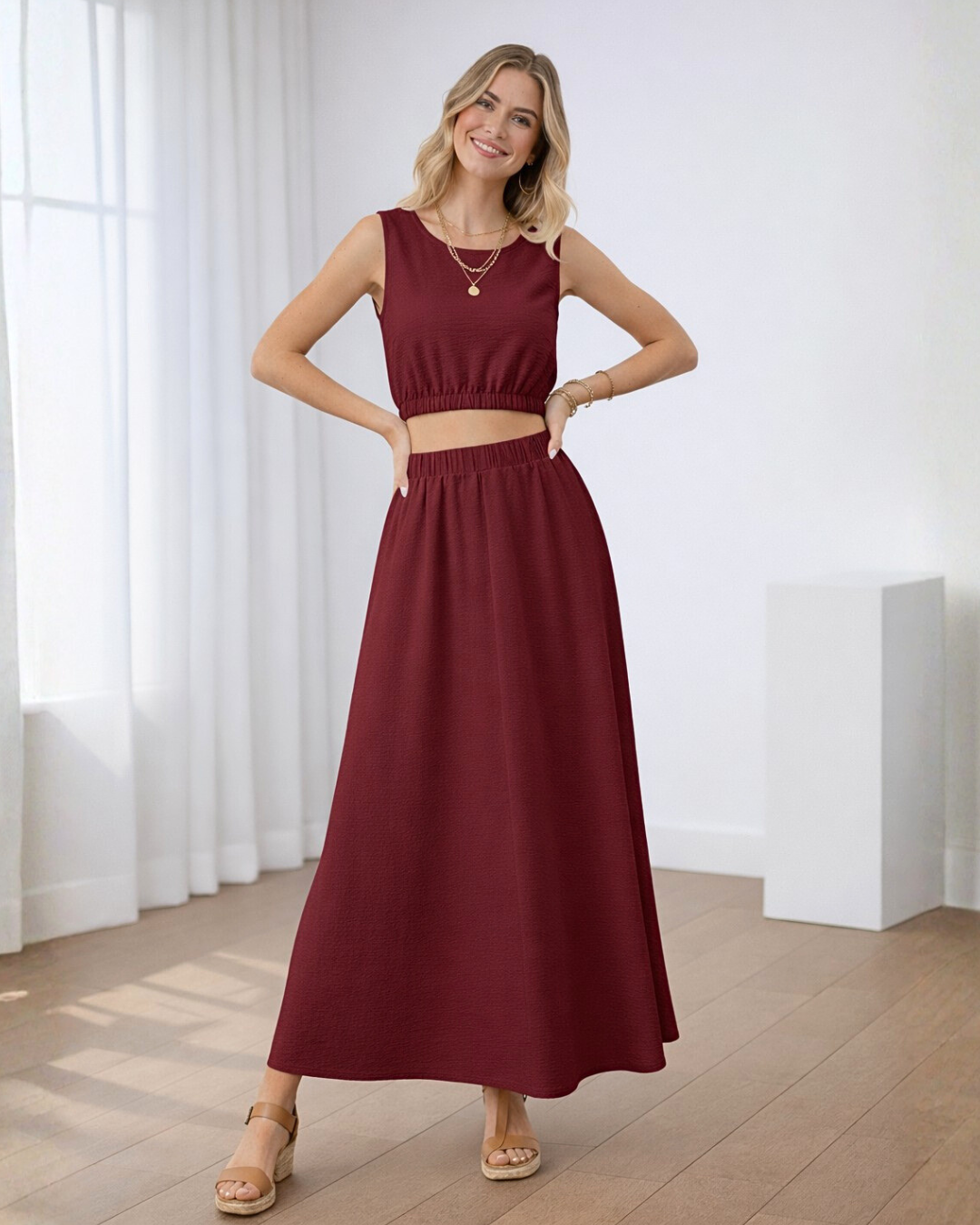 Ropa de moda, Outfit mujer, conjuntos frescos,  conjuntos de falda, conjuntos comodos, conjuntos casuales,  conjuntos,  conjunto mujer,  Conjunto de falda y blusa, conjunto corto,  conjunto con falda larga,  conjunto de falda vinotinto