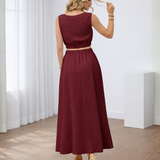 Ropa de moda, Outfit mujer, conjuntos frescos,  conjuntos de falda, conjuntos comodos, conjuntos casuales,  conjuntos,  conjunto mujer,  Conjunto de falda y blusa, conjunto corto,  conjunto con falda larga,  conjunto de falda vinotinto