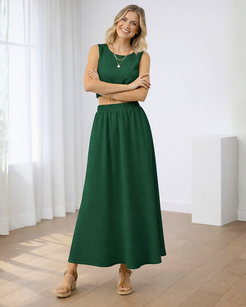 Ropa de moda, Outfit mujer, conjuntos frescos,  conjuntos de falda, conjuntos comodos, conjuntos casuales,  conjuntos,  conjunto mujer,  Conjunto de falda y blusa, conjunto corto,  conjunto con falda larga,  conjunto de falda verde