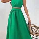 Ropa de moda,  Outfit mujer,  conjuntos frescos,  conjuntos cortos,  conjuntos comodos,  conjuntos casuales,  Conjuntos,  Conjunto Mujer,  Conjunto de falda y blusa,  Conjunto Corto,  conjunto con falda,  Conjunto con falda y blusa verde,  Conjunto verde,