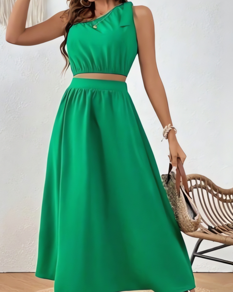 Ropa de moda,  Outfit mujer,  conjuntos frescos,  conjuntos cortos,  conjuntos comodos,  conjuntos casuales,  Conjuntos,  Conjunto Mujer,  Conjunto de falda y blusa,  Conjunto Corto,  conjunto con falda,  Conjunto con falda y blusa verde,  Conjunto verde,