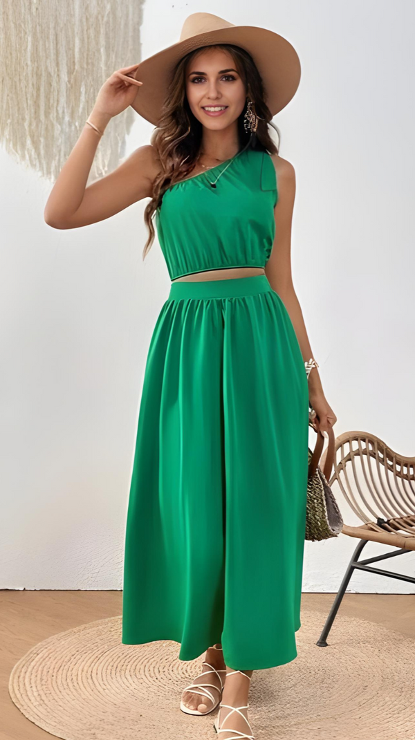 Ropa de moda,  Outfit mujer,  conjuntos frescos,  conjuntos cortos,  conjuntos comodos,  conjuntos casuales,  Conjuntos,  Conjunto Mujer,  Conjunto de falda y blusa,  Conjunto Corto,  conjunto con falda,  Conjunto con falda y blusa verde,  Conjunto verde,