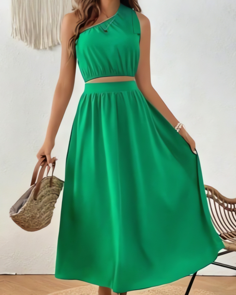 Ropa de moda,  Outfit mujer,  conjuntos frescos,  conjuntos cortos,  conjuntos comodos,  conjuntos casuales,  Conjuntos,  Conjunto Mujer,  Conjunto de falda y blusa,  Conjunto Corto,  conjunto con falda,  Conjunto con falda y blusa verde,  Conjunto verde,