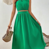 Ropa de moda,  Outfit mujer,  conjuntos frescos,  conjuntos cortos,  conjuntos comodos,  conjuntos casuales,  Conjuntos,  Conjunto Mujer,  Conjunto de falda y blusa,  Conjunto Corto,  conjunto con falda,  Conjunto con falda y blusa verde,  Conjunto verde,