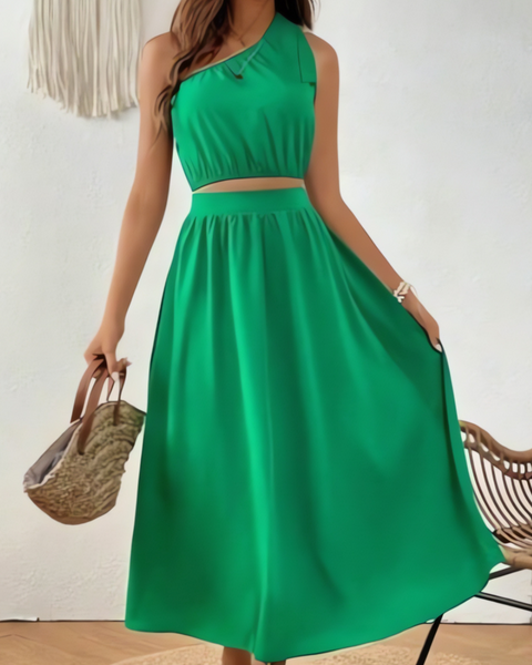 Ropa de moda,  Outfit mujer,  conjuntos frescos,  conjuntos cortos,  conjuntos comodos,  conjuntos casuales,  Conjuntos,  Conjunto Mujer,  Conjunto de falda y blusa,  Conjunto Corto,  conjunto con falda,  Conjunto con falda y blusa verde,  Conjunto verde,