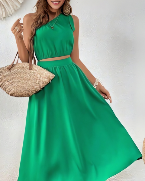Ropa de moda,  Outfit mujer,  conjuntos frescos,  conjuntos cortos,  conjuntos comodos,  conjuntos casuales,  Conjuntos,  Conjunto Mujer,  Conjunto de falda y blusa,  Conjunto Corto,  conjunto con falda,  Conjunto con falda y blusa verde,  Conjunto verde,