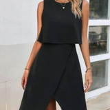 Ropa de moda,  Outfit mujer,  Conjuntos largos,  conjuntos frescos,  Conjuntos elegantes,  conjuntos comodos,  conjuntos casuales,  conjuntos,  conjunto mujer,  Conjunto largo,  conjunto elegante,  conjunto con falda,  Conjunto con blusa y falda,   conjunto negro, conjunto con blusa y falda negro,