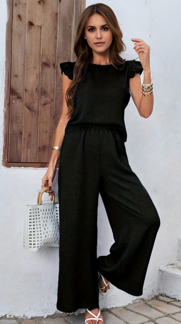 Ropa de moda, Outfit mujer, conjuntos frescos,  conjuntos de pantalón, conjuntos cómodos, conjuntos casuales,  conjuntos,  conjunto mujer,  Conjunto de pantalón y blusa, conjunto corto,  conjunto con pantalón largo, conjuntos negros, conjuntos de pantalón negros, 