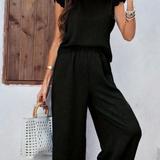 Ropa de moda, Outfit mujer, conjuntos frescos,  conjuntos de pantalón, conjuntos cómodos, conjuntos casuales,  conjuntos,  conjunto mujer,  Conjunto de pantalón y blusa, conjunto corto,  conjunto con pantalón largo, conjuntos negros, conjuntos de pantalón negros, 