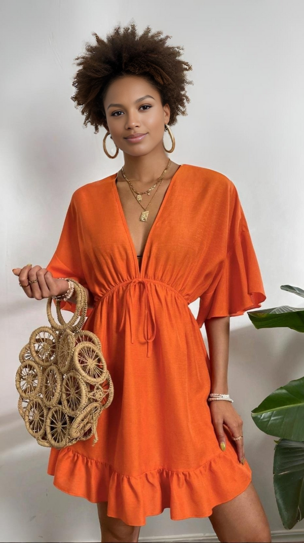 Vestidos mujer,  Vestidos elegantes,  Vestidos cortos,  Vestidos casuales,  vestidos,  Vestido corto,  Vestido,  Ropa de moda,  Outfit mujer, Vestidos naranjas, vestidos anaranjados,