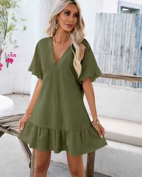 Vestidos mujer,  Vestidos elegantes,  Vestidos cortos,  Vestidos casuales,  vestidos,  Vestido corto,  Vestido,  Ropa de moda,  Outfit mujer,  Vestido Verde Oliva,