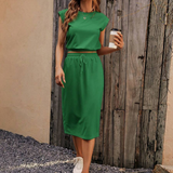 Ropa de moda Outfit mujer, conjuntos frescos, conjuntos cortos, conjuntos comodos, conjuntos casuales, Conjuntos, Conjunto Mujer, Conjunto Corto, conjunto con falda, Conjunto de falda y blusa, Conjunto de falda y blusa Verde, conjunto Verde,