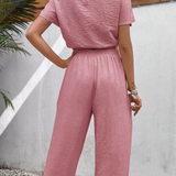 Ropa de moda, Outfit mujer, conjuntos frescos,  conjuntos de pantalón, conjuntos comodos, conjuntos casuales,  conjuntos,  conjunto mujer,  Conjunto de pantalón y blusa, conjunto corto,  conjunto con pantalón largo, conjunto con pantalón largo rosado, 