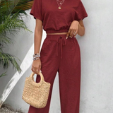 Ropa de moda, Outfit mujer, conjuntos frescos,  conjuntos de pantalón, conjuntos comodos, conjuntos casuales,  conjuntos,  conjunto mujer,  Conjunto de pantalón y blusa, conjunto corto,  conjunto con pantalón largo, conjunto con pantalón largo vinotinto, 