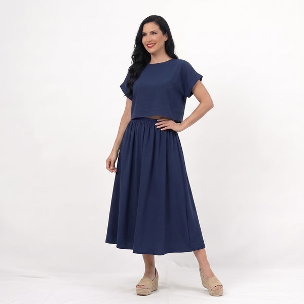 Ropa de moda, Outfit mujer, conjuntos frescos,  conjuntos de falda, conjuntos comodos, conjuntos casuales,  conjuntos,  conjunto mujer,  Conjunto de falda y blusa, conjunto corto,  conjunto con falda larga, conjunto de falda azul, conjuntos de falda azules, 