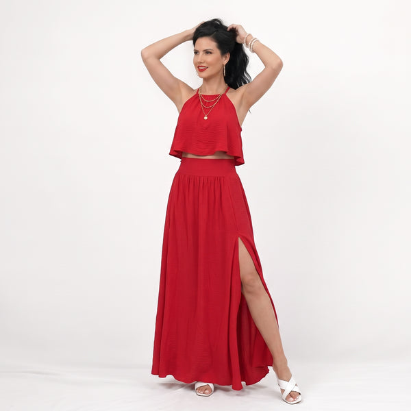 Ropa de moda,  Outfit mujer,  conjuntos frescos,  Conjuntos de falda y blusa,  conjuntos cortos,  conjuntos comodos,  conjuntos casuales,  conjuntos,  conjunto mujer,  conjunto corto,  conjunto con falda,  Conjuntos con falda y blusa,  Conjunto con falda y blusa Rojo,    conjunto de falda y blusa Rojo, conjunto elegante, conjuntos elegantes
