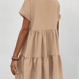 Vestidos mujer, atributo, atributo.co, Vestidos elegantes, Vestidos corto, Vestidos casuales, vestidos, Vestido corto, Vestido, Ropa de moda, Outfit mujer, vestido beige, vestido corto beige