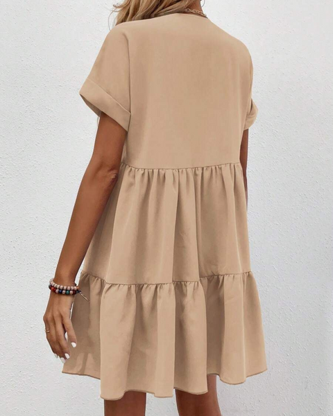 Vestidos mujer, atributo, atributo.co, Vestidos elegantes, Vestidos corto, Vestidos casuales, vestidos, Vestido corto, Vestido, Ropa de moda, Outfit mujer, vestido beige, vestido corto beige