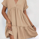 Vestidos mujer, atributo, atributo.co, Vestidos elegantes, Vestidos corto, Vestidos casuales, vestidos, Vestido corto, Vestido, Ropa de moda, Outfit mujer, vestido beige, vestido corto beige