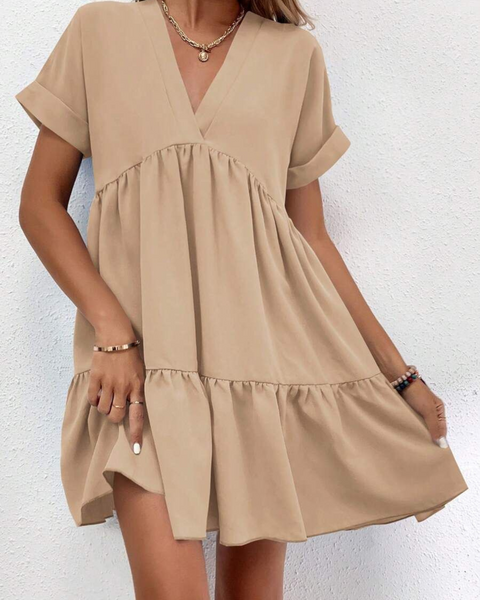 Vestidos mujer, atributo, atributo.co, Vestidos elegantes, Vestidos corto, Vestidos casuales, vestidos, Vestido corto, Vestido, Ropa de moda, Outfit mujer, vestido beige, vestido corto beige