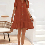 Vestidos mujer, atributo, atributo.co, Vestidos elegantes, Vestidos corto, Vestidos casuales, vestidos, Vestido corto, Vestido, Ropa de moda, Outfit mujer, vestido, vestido corto marron, vestido marron