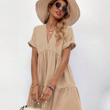 Vestidos mujer, atributo, atributo.co, Vestidos elegantes, Vestidos corto, Vestidos casuales, vestidos, Vestido corto, Vestido, Ropa de moda, Outfit mujer, vestido beige, vestido corto beige