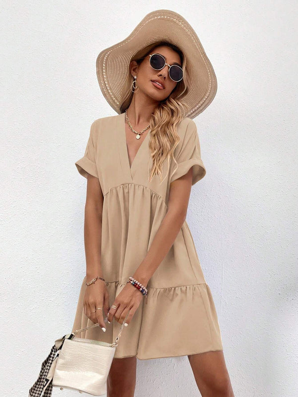 Vestidos mujer, atributo, atributo.co, Vestidos elegantes, Vestidos corto, Vestidos casuales, vestidos, Vestido corto, Vestido, Ropa de moda, Outfit mujer, vestido beige, vestido corto beige