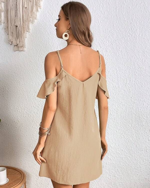 Vestidos mujer, atributo, atributo.co, Vestidos elegantes, Vestidos corto, Vestidos casuales, vestidos, Vestido corto, Vestido, Ropa de moda, Outfit mujer, vestido beige, vestido corto beige