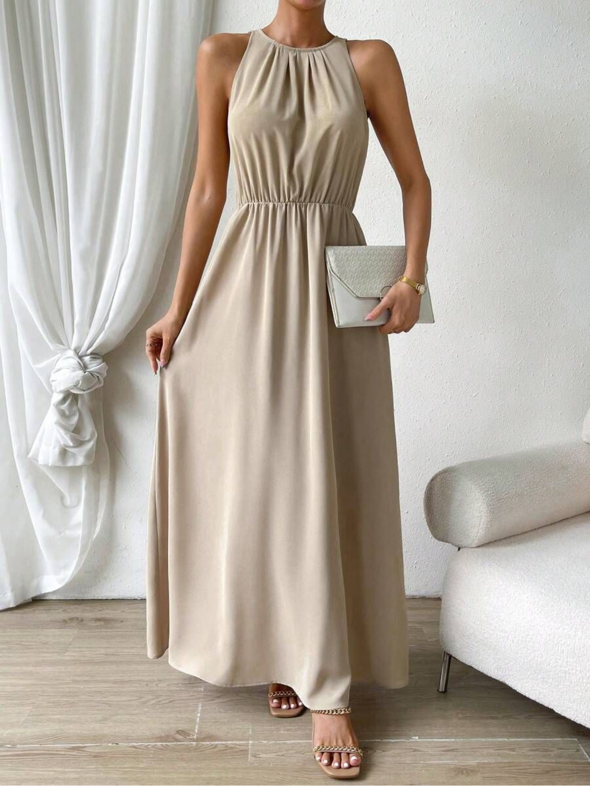 Vestidos mujer, atributo, atributo.co, Vestidos elegantes, Vestidos largo, Vestidos casuales, vestidos, Vestido largo, Vestido, Ropa de moda, Outfit mujer, vestido Champagne, vestido largo Champagne